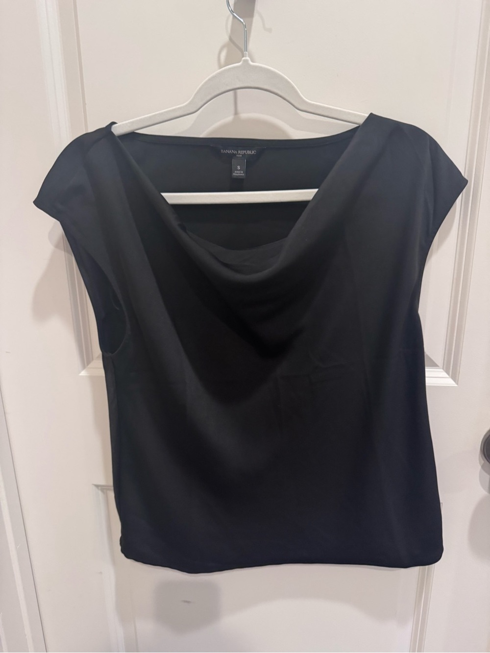 Banana Republic Black Draped Cowl Neck Cap-Sleeve Blouse